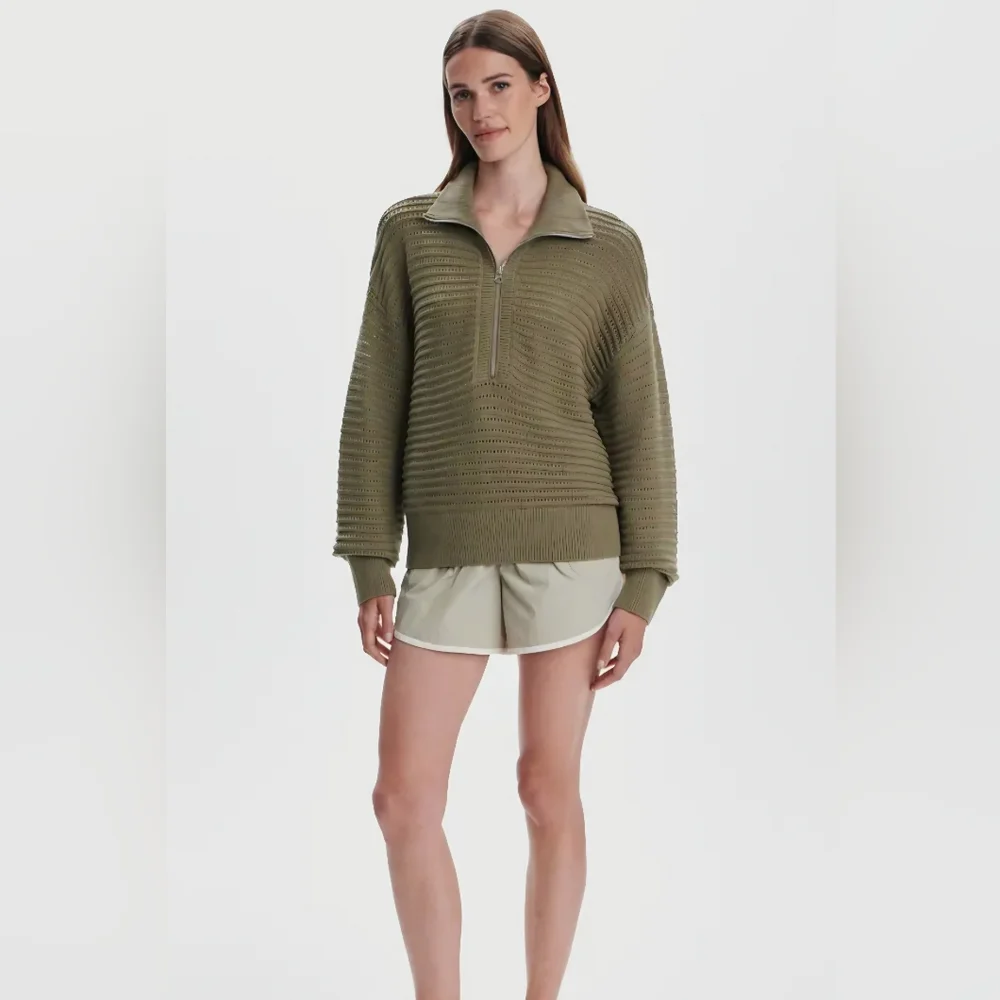 Varley Tara Pointelle Half Zip Sweater Dusty Green - Picture 2 of 5